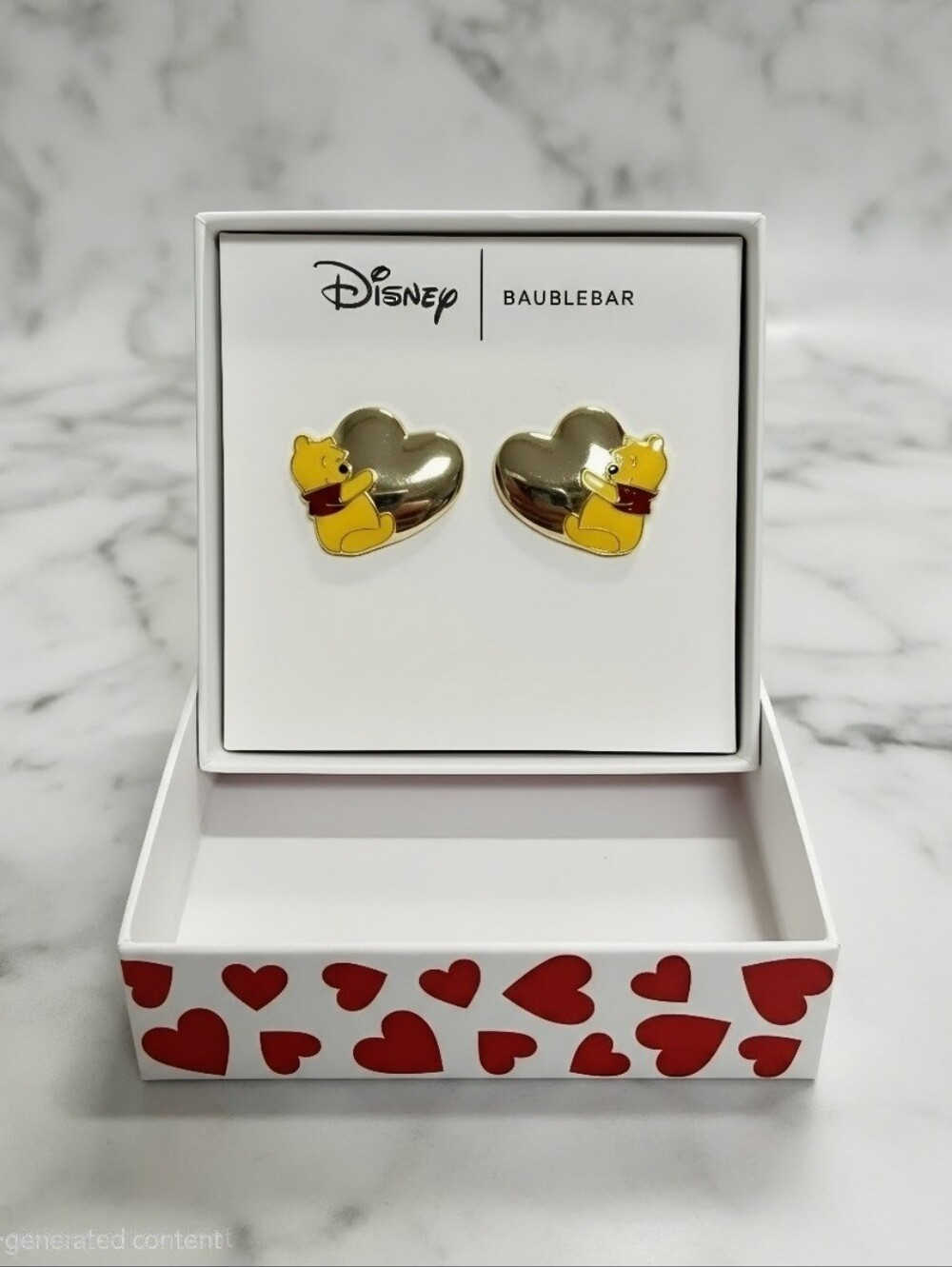 NEW BaubleBar Gold Heart Winnie the Pooh Stud Earrings with Yellow Pooh Accents